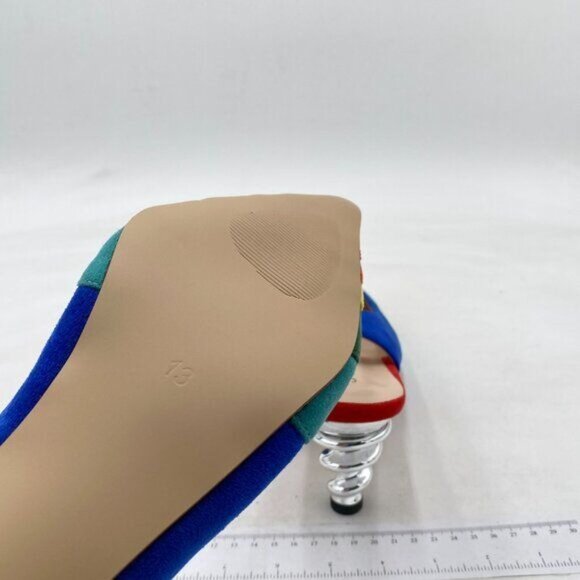 FOWT Bright Rainbow Pointed Toe Kitten Heeled Slingback Pumps Sandals Shoes - Picture 6 of 8